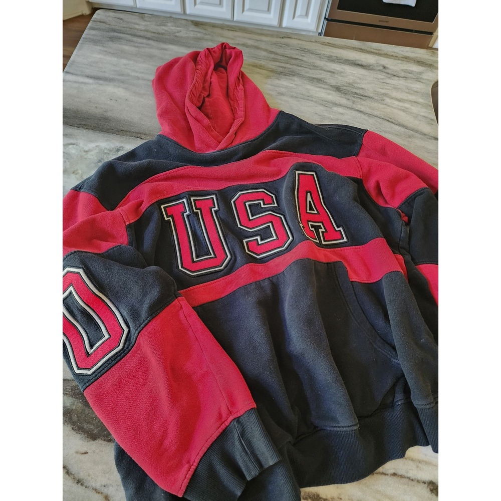 VTG Rebel Minds Mens Embroidered 2XL USA Colorblock Hoodie Pullover Sweatshirt